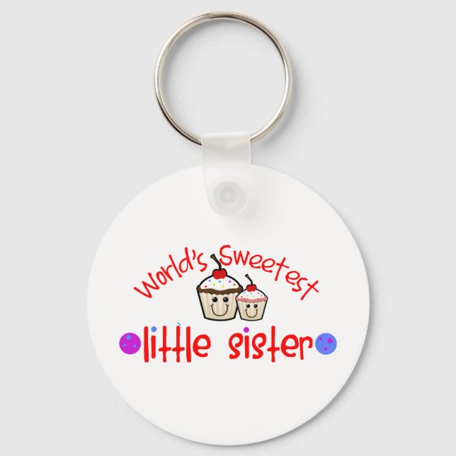 World's Sweetest Little Sister Cupcakes Key Ring (Front)