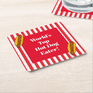 World's Top Hot Dog Eater Food Eating Contestant Square Paper Coaster