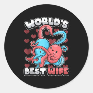 World's Wife Cute Kawaii Octopus Heart Cute Couple Classic Round Sticker