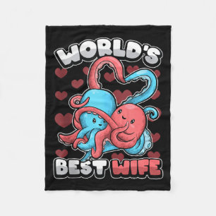 World's Wife Cute Kawaii Octopus Heart Cute Couple Fleece Blanket