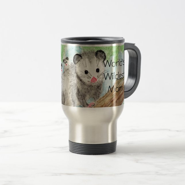 World's Wildest Mum! Opossum and babies Travel Mug (Front Right)