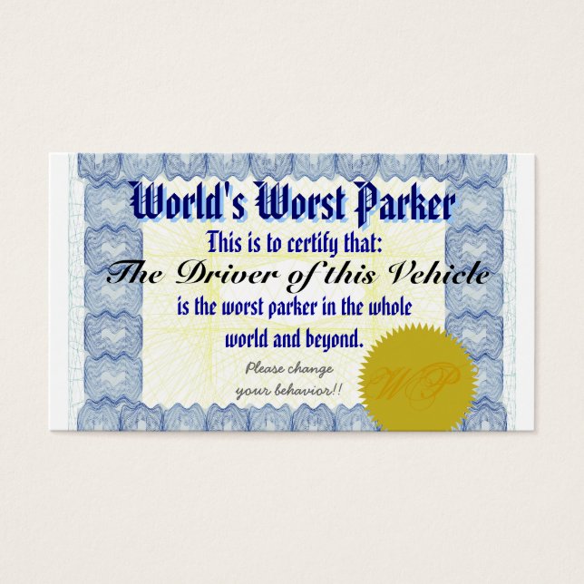 World's Worst Parker (Front)