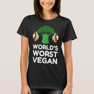 Worlds Worst Vegan Broccoli Holding Hot Dogs Premi T-Shirt