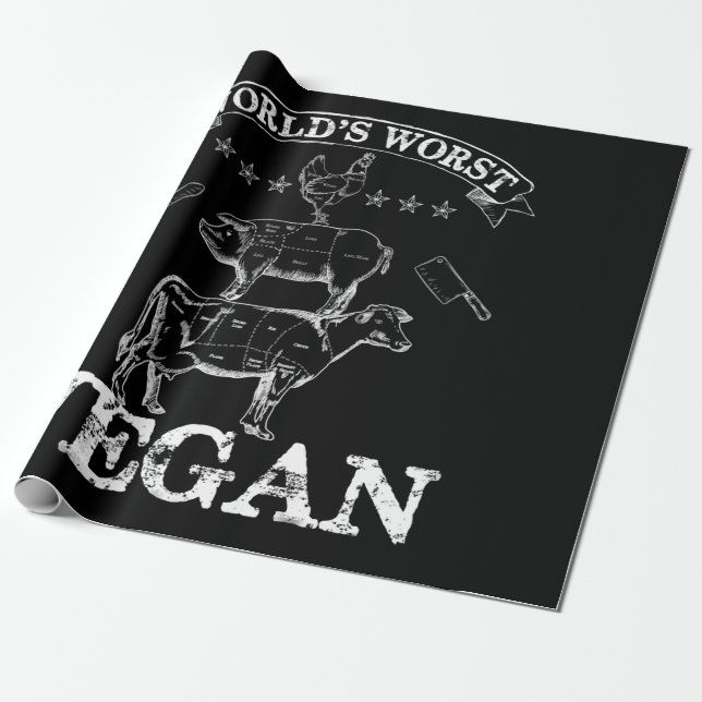 Worlds Worst Vegan Meat  BBQ Chicken Pig Cow Wrapping Paper (Unrolled)