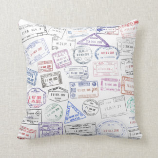 Worldwide visa passport stamps on a throw pillow