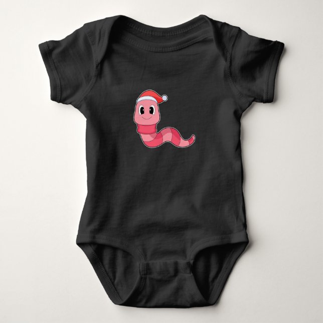 Worm Christmas Christmas hat Baby Bodysuit (Front)