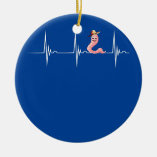 Worm Farmer Hat Heartbeat EKG Pulse Red Wiggler Ceramic Tree Decoration