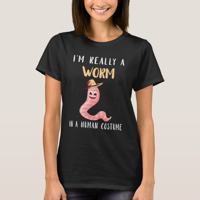 Worm Farmer In Human Costume Vermiculture Hat Gard T-Shirt (Front)