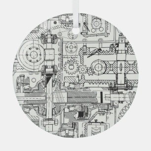 Worm Gears: Seamless Technical Machinery. Glass Tree Decoration