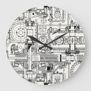 Worm Gears: Seamless Technical Machinery. Large Clock