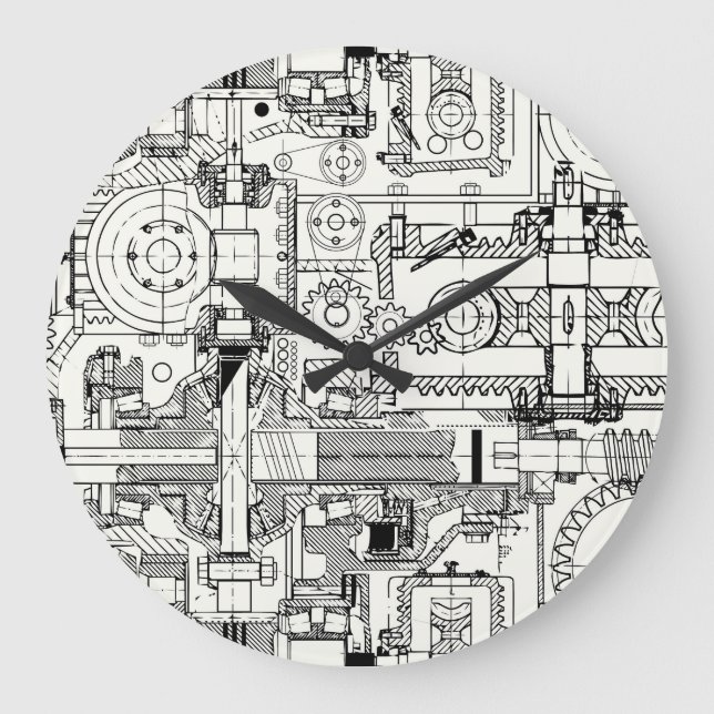 Worm Gears: Seamless Technical Machinery. Large Clock (Front)