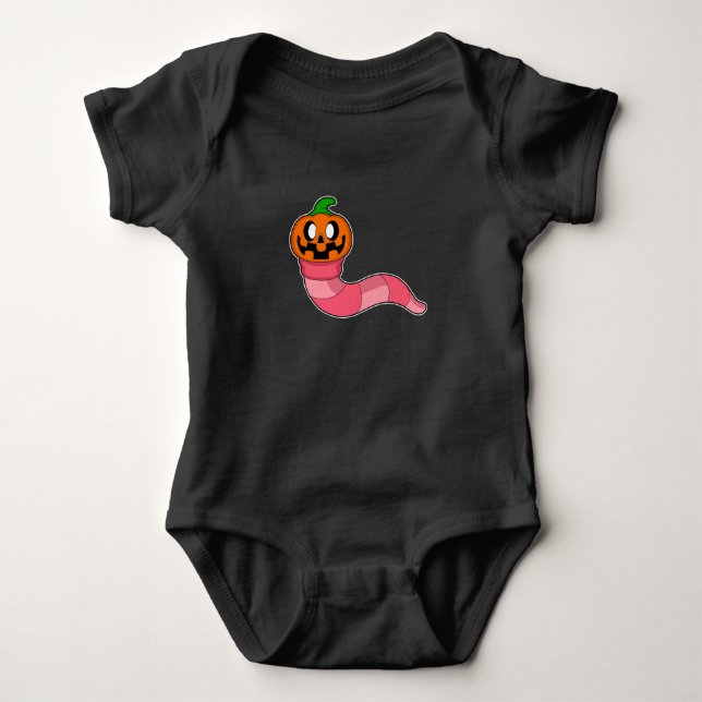 Worm Halloween Pumpkin Baby Bodysuit (Front)