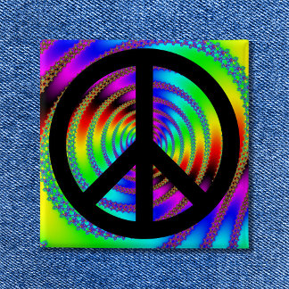 Worm Hole with Black Peace Sign 15 Cm Square Badge