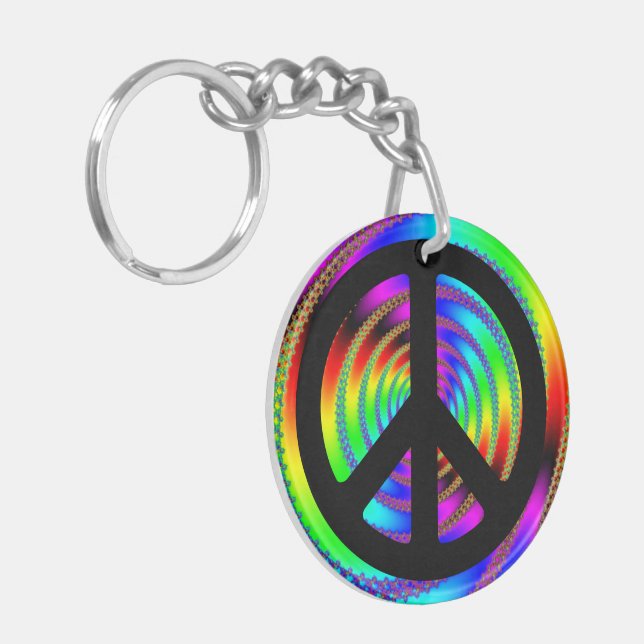 Worm Hole with Black Peace Sign Key Ring (Front Left)