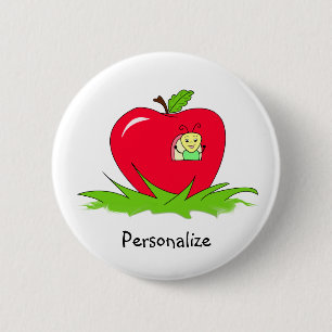 Worm In Red Apple With Name 6 Cm Round Badge