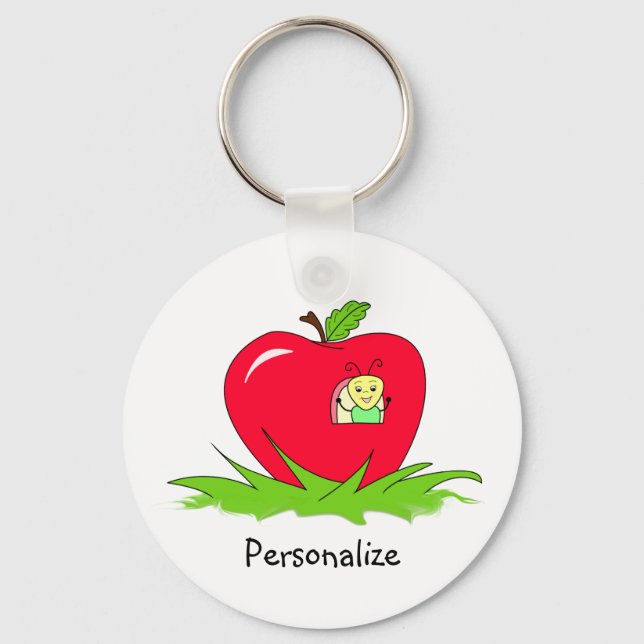 Worm In Red Apple With Name Key Ring (Front)