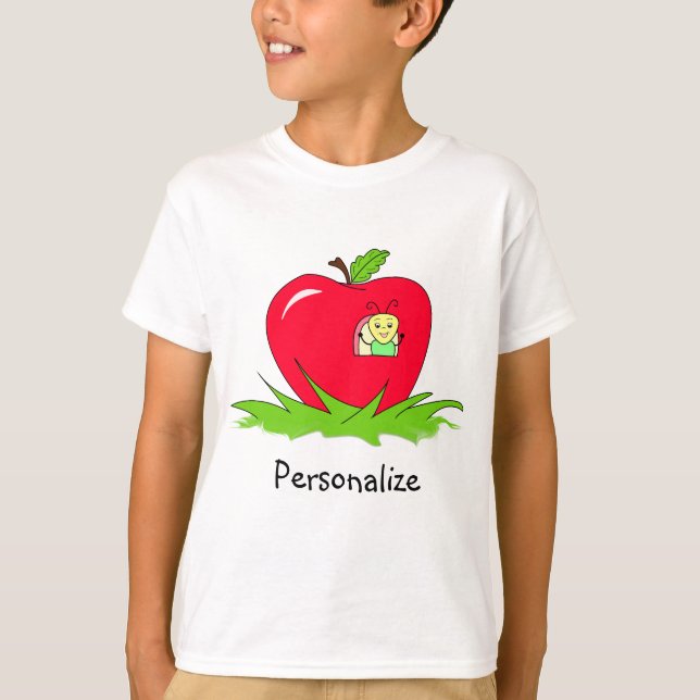 Worm In Red Apple With Name T-Shirt (Front)