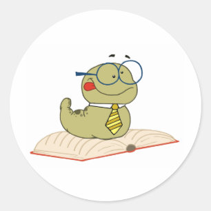 Worm On A Book Wearing Glasses Classic Round Sticker