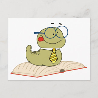 Worm On A Book Wearing Glasses Postcard