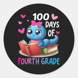 Worm Student 100 Days Of Fourth Grade Reading Cele Classic Round Sticker