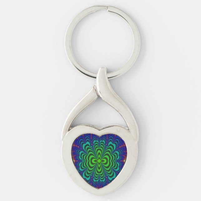 Wormhole Fractal Neon Green Space Tubes Key Ring (Front)