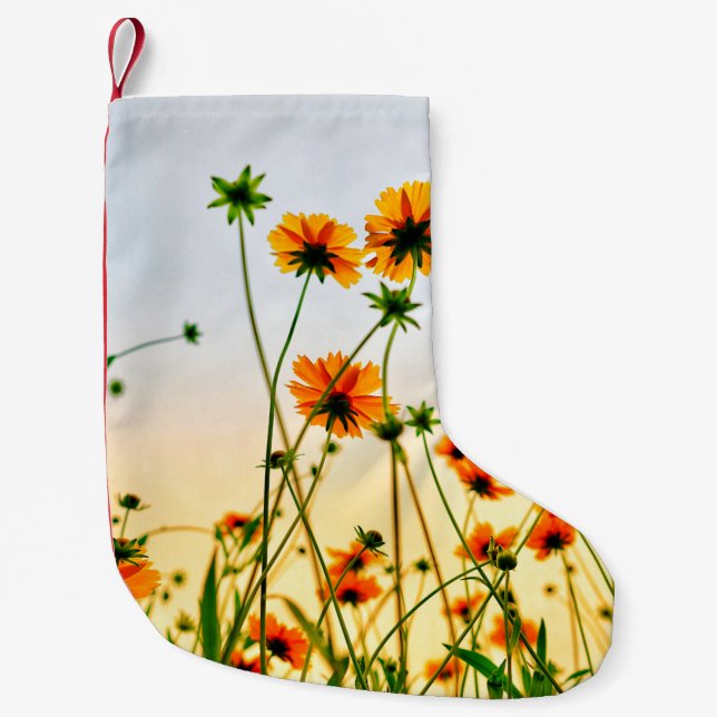 WORM'S EYE VIEW OF PETALED FLOWERS SMALL CHRISTMAS STOCKING (Front)