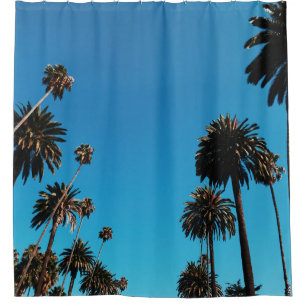 Worm's eye view of trees shower curtain