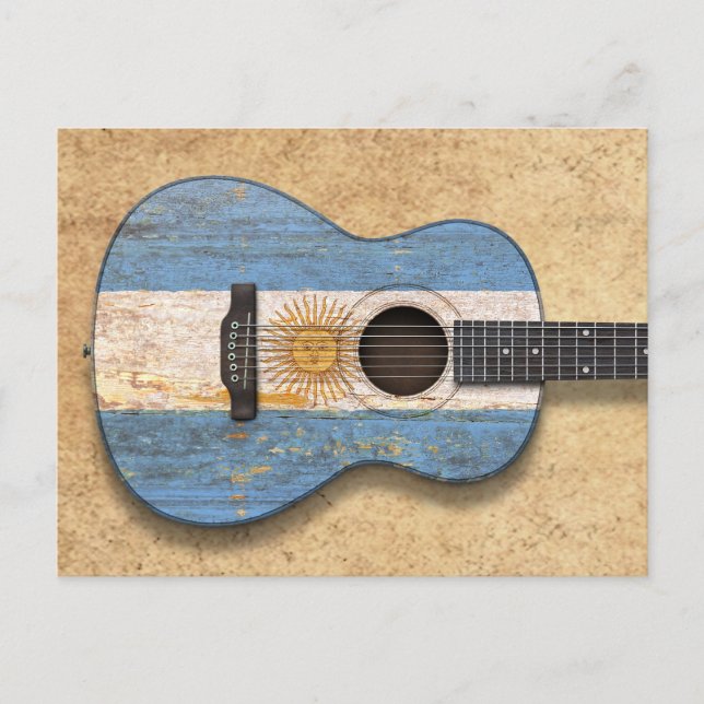 Worn Argentinian Flag Acoustic Guitar Postcard (Front)