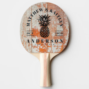 Worn Barn Wood Tropical Pineapple Wedding Crest Ping Pong Paddle
