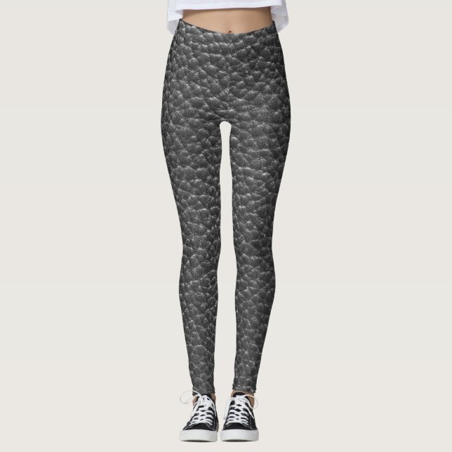 Worn Black Faux Leather Leggings (Front)