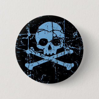 Worn Blue Skull and Crossbones 6 Cm Round Badge