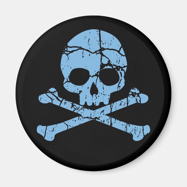 Worn Blue Skull and Crossbones Magnet (Front)
