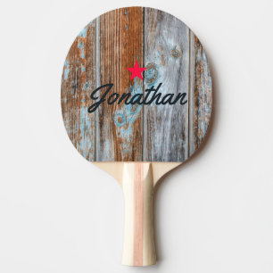 Worn Blue Wash Wood Vintage Star Signature Ping Pong Paddle