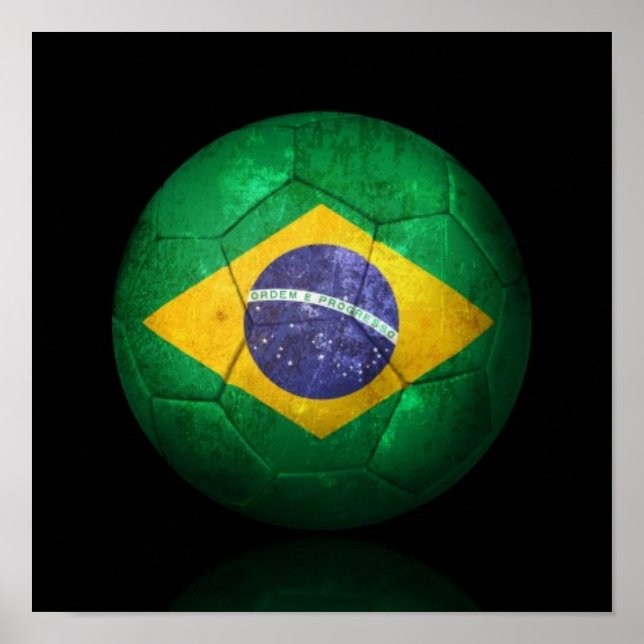 Worn Brazilian Flag Football Soccer Ball Poster (Front)