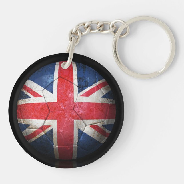 Worn British Flag Football Soccer Ball Key Ring (Back)