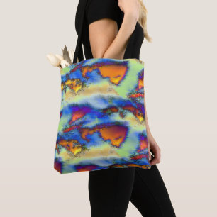 Worn clouds on orange, drizzled texture or offset tote bag
