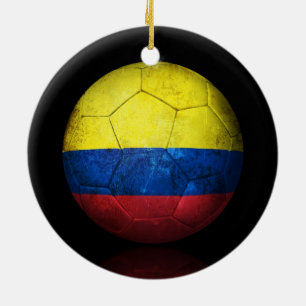 Worn Colombian Flag Football Soccer Ball Ceramic Tree Decoration