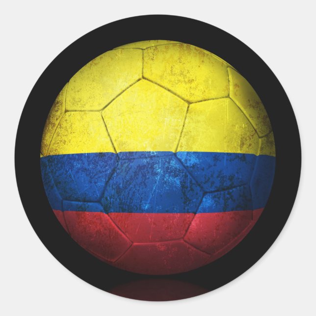 Worn Colombian Flag Football Soccer Ball Classic Round Sticker (Front)