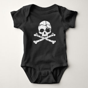 Worn Cracked Skull and Crossbones Baby Bodysuit