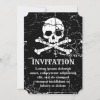 Worn Cracked Skull and Crossbones Invitation