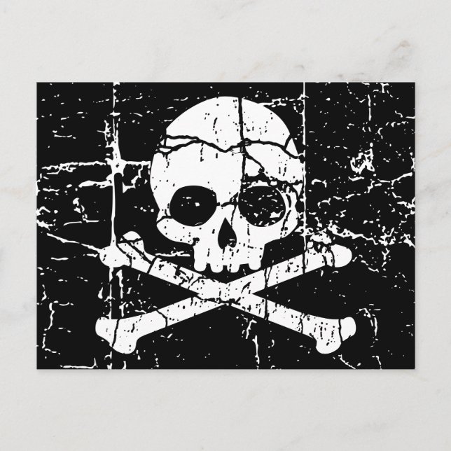 Worn Cracked Skull and Crossbones Postcard (Front)