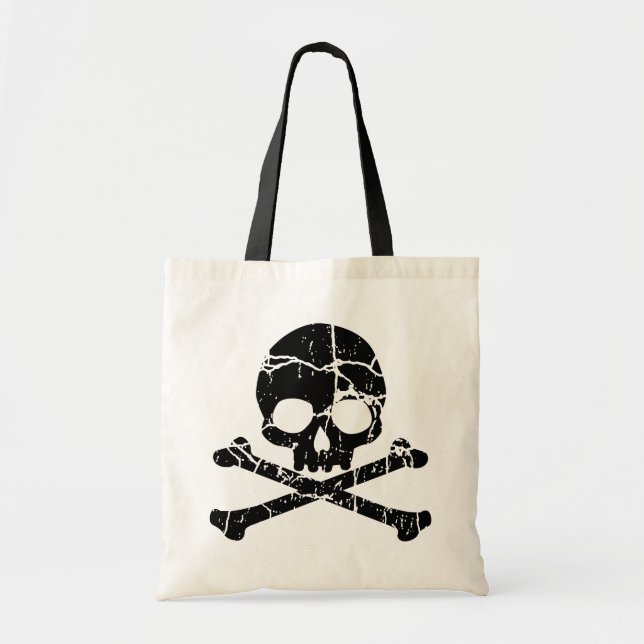 Worn Cracked Skull and Crossbones Tote Bag (Front)