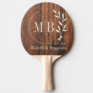 Worn Cutting Board Leaf Wedding Monogram Ping Pong Paddle