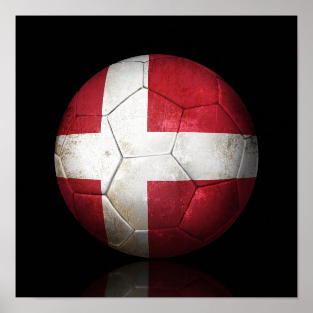 Worn Danish Flag Football Soccer Ball Poster (Front)