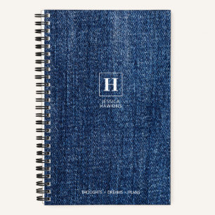 Worn Dark Blue Denim Classic Monogram Notebook