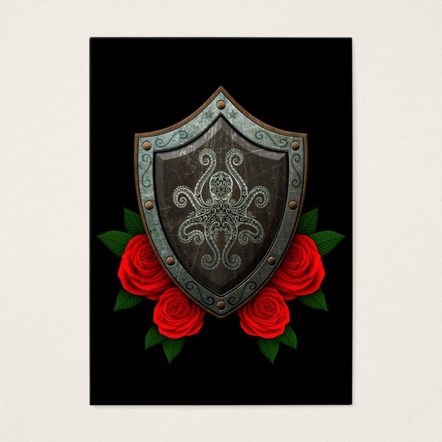 Worn Decorated Octopus Shield with Red Roses (Front)