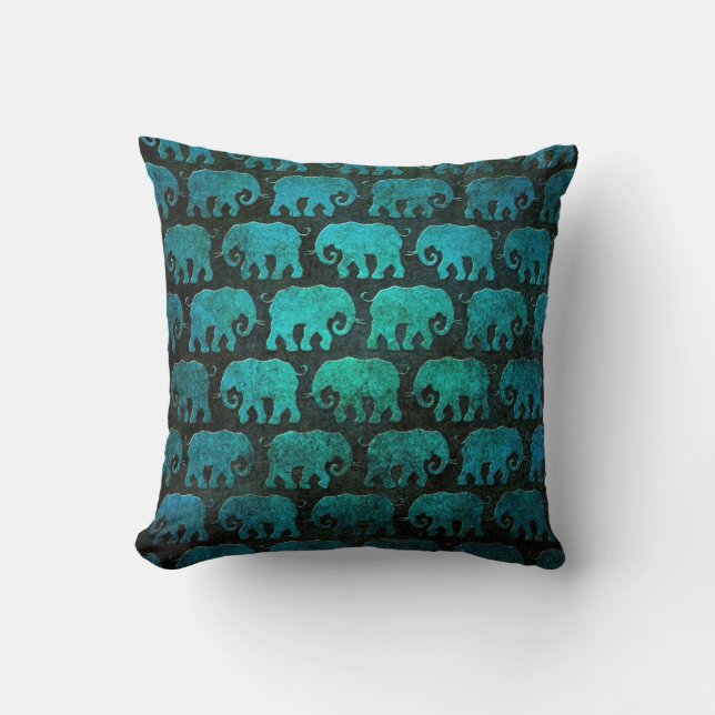 Worn Elephant Silhouettes Pattern, blue Cushion (Front)