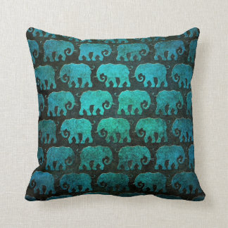 Worn Elephant Silhouettes Pattern, blue Cushion