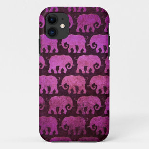 Worn Elephant Silhouettes Pattern, purple iPhone 11 Case
