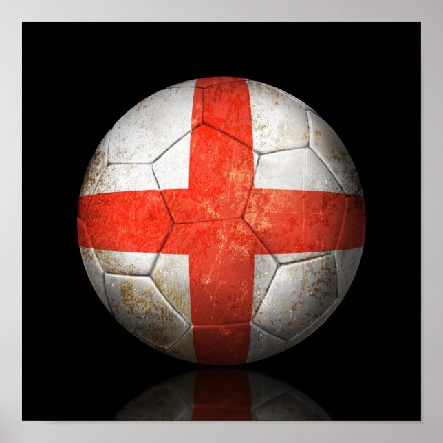 Worn English Flag Football Soccer Ball Poster (Front)